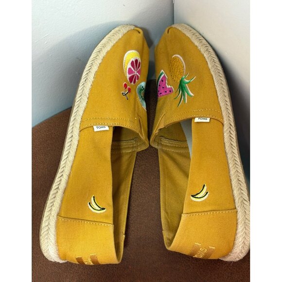 Toms Fruit Embroidery Mustard Color Classics Alpargatas Espadrille Flats 9.5 - Picture 4 of 8